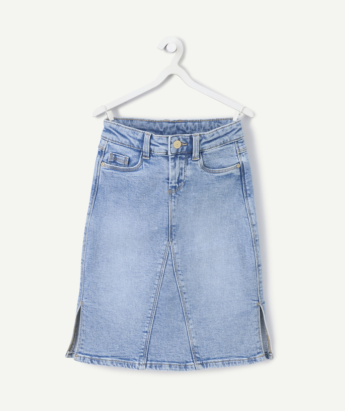   - Halflange meisjesrok in low impact denim blauw denim