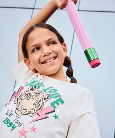 CategoryModel (8821759639694@6096)  - t-shirt manches courtes fille en coton bio avec tigre et détails vert et rose pailletés
