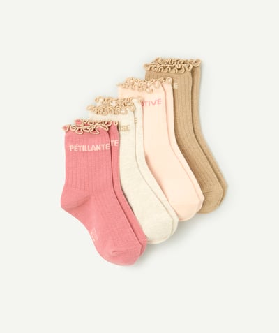 CategoryModel (8825715523726@5)  - lot de 4 paires de chaussettes fille beige et rose avec festons dorés