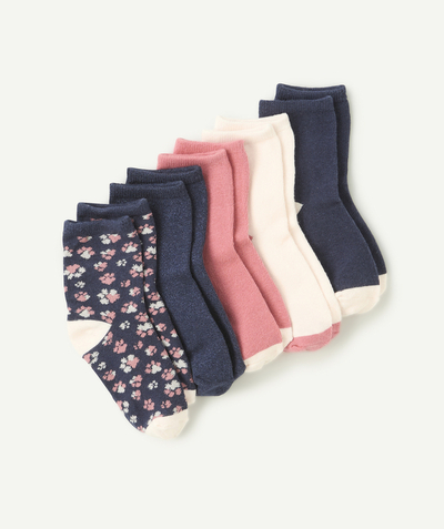 CategoryModel (8821759901838@505)  - lot de 5 paires de chaussettes fille bleu marine et rose imprimé