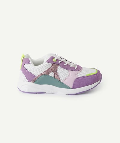 CategoryModel (8821759082638@272)  - baskets à lacets fille blanc violet jaune et détails pailletés