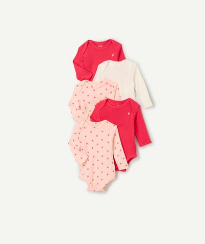 CategoryModel (8825618661518@283)  - lot de 5 bodies bébé en coton bio rose avec coeurs