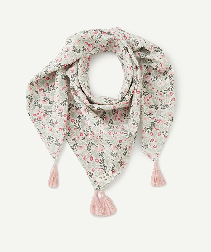   - foulard fille en 100% coton imprimé à fleurs avec pompom