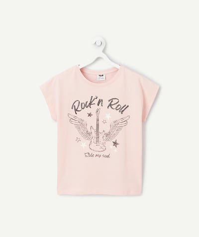 CategoryModel (8821758591118@1639)  - roze biologisch katoenen t-shirt voor meisjes met rockboodschappen
