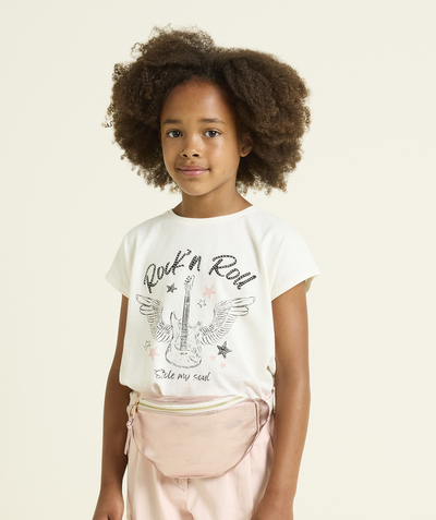 CategoryModel (8825060655246@19)  - t-shirt fille en coton bio blanc avec messages thème rock