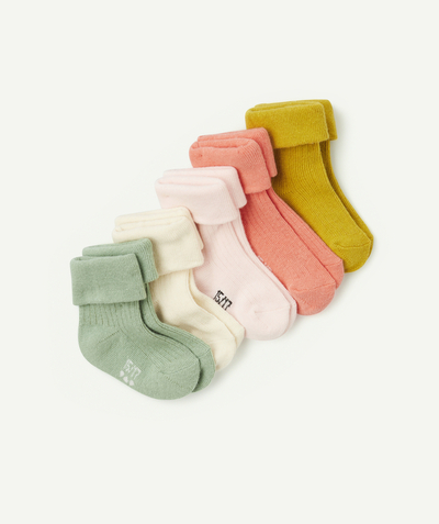 CategoryModel (8826108838030@9)  - lot de 5 chaussettes hautes colorées bébé fille en coton bio avec plis