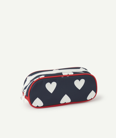 CategoryModel (8826633224334@368)  - Trousse fille bleu et rouge à double compartiment motif coeurs