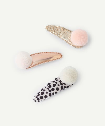 CategoryModel (8826175422606@300)  - lot de 3 barrettes bébé fille avec pompom rose imprimé et pailletée