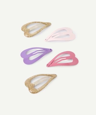 CategoryModel (8821752103054@1724)  - pakket van 5 roze, paarse en gouden hartenclips voor babymeisjes