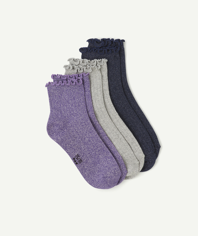   - lot de 3 paires de chausettes fille en coton bio pailletées