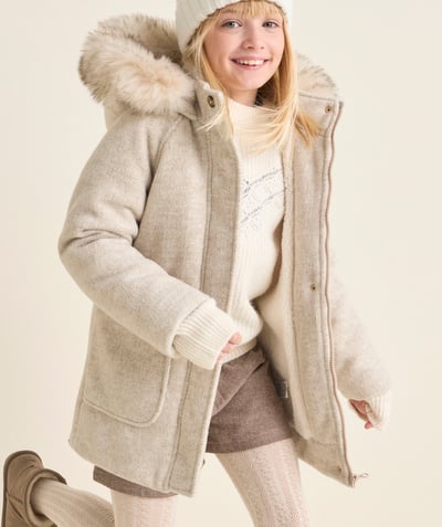 CategoryModel (8821764587662@21081)  - manteau fille en rembourrage recyclé écru chiné et fourrure