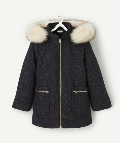 CategoryModel (8821764587662@21033)  - manteau fille bleu marine pailleté à capuche imitation fourrure amovible