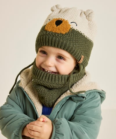 CategoryModel (8825846792334@85)  - Beanie in beige en zwarte gerecyclede vezels voor babyjongens