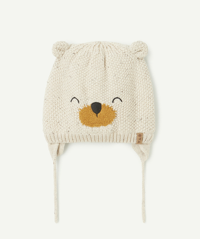 CategoryModel (8821755838606@31916)  - bonnet bébé garçon en fibres recyclées écru avec animation ours