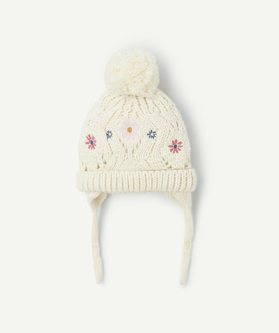 CategoryModel (8824896848014@10)  - Cream baby girl hat with embroidered flowers