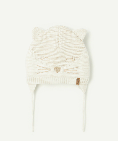CategoryModel (8821752103054@1724)  - bonnet bébé fille en fibres recyclées écru avec animation chat