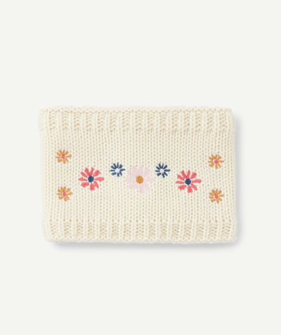 CategoryModel (8824928927886@20)  - Snood bébé fille tricoté crème en fibres recyclées détails fleuris