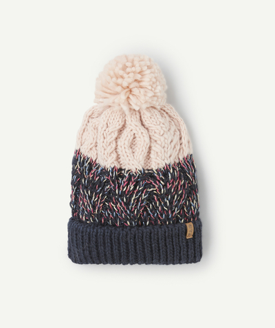 CategoryModel (8824928927886@20)  - Bonnet fille tricoté en fibres recyclées bicolore à pompon