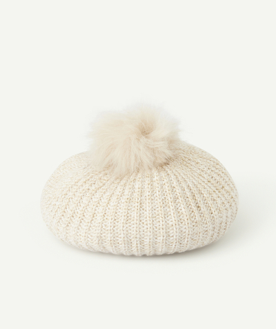 CategoryModel (8826175029390@163)  - béret fille en fibres recyclées écru avec pompon