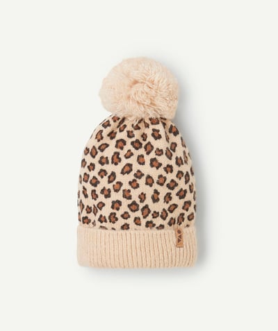 CategoryModel (8821760917646@360)  - Bonnet fille en fibres recyclées léopard avec pompon