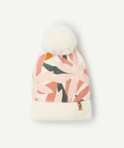 CategoryModel (8826175029390@163)  - Bonnet fille en fibres recyclées imprimé floral avec pompon