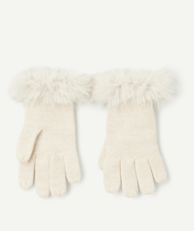 CategoryModel (8826174800014@80)  - paire de gants fille en fibres recyclées écru avec détails fourrure