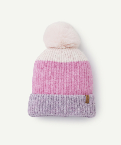 CategoryModel (8826175029390@162)  - Bonnet fille en fibres recyclées tricolore avec pompon