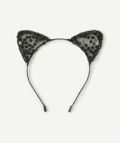 CategoryModel (8824928993422@14)  - serre-tête fille oreille de chat noir en dentelle et perles