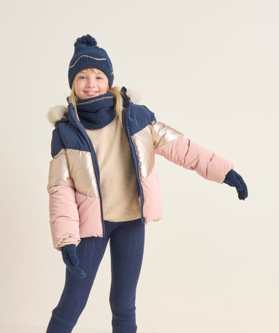 CategoryModel (8825586450574@131)  - doudoune fille en rembourrage recyclé avec bandes rose gold et bleu