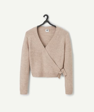 CategoryModel (8826176274574@2)  - CARDIGAN FILLE EN FIBRES RECYCLÉES MARRON AVEC NOEUD