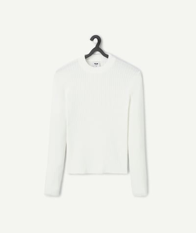 CategoryModel (8826176340110@246)  - pull fille à col montant en viscose responsable blanc côtélé