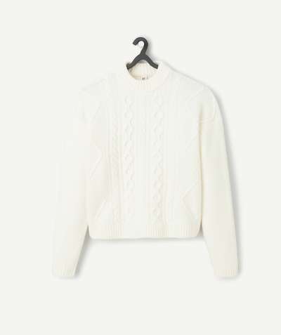 CategoryModel (8821765701774@1386)  - Pull blanc fille tricoté en maille torsadé