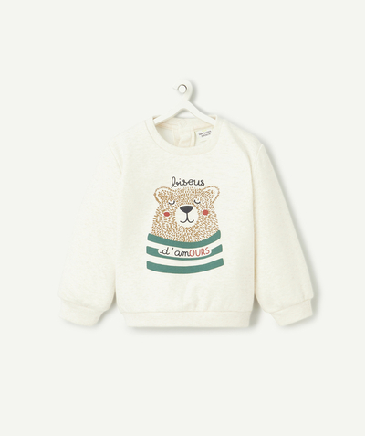 CategoryModel (8824928927886@20)  - sweat manches longues bébé garçon en fibres recyclées écru avec motif ours