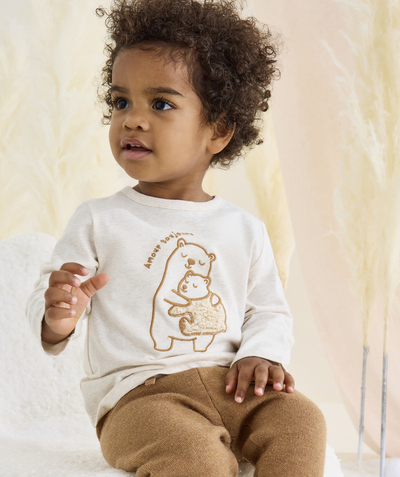 CategoryModel (8821755183246@1462)  - T-shirt met lange mouwen voor babyjongens in gevlekt ecru biologisch katoen met berenmotief