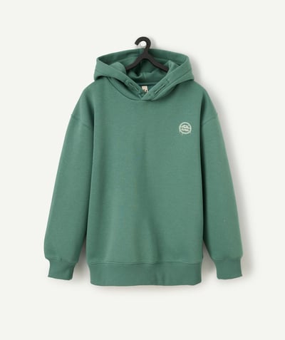 CategoryModel (8821770322062@745)  - Sweat à capuche garçon en fibres recyclées vert avec message