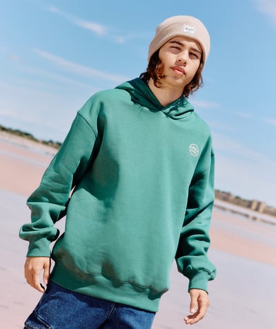 CategoryModel (8826370949262@510)  - Sweat à capuche garçon en fibres recyclées vert avec message