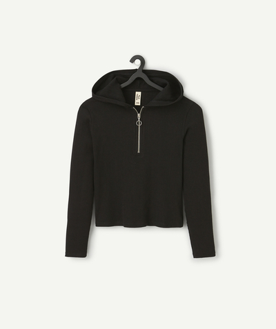 CategoryModel (8824896979086@8)  - Pull fille noir zippé et côtelé à capuche