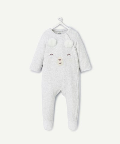 CategoryModel (8821750825102@452)  - pyjama naissance garçon en coton biologique en velours gris et animation petit ours