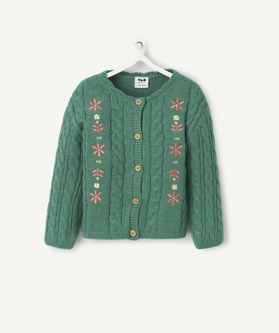 CategoryModel (8821752823950@491)  - Cardigan tricot bébé fille vert avec motifs fleurs