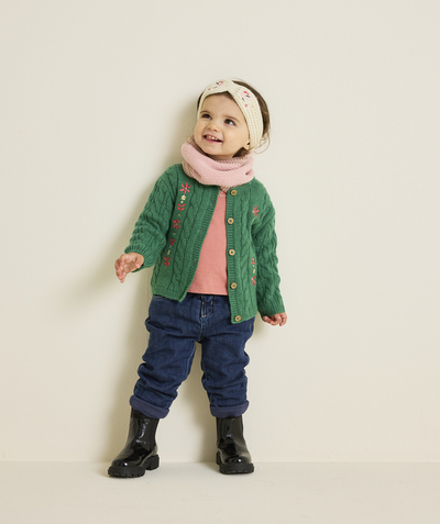 CategoryModel (8824667373710@571)  - Cardigan tricot bébé fille vert avec motifs fleurs