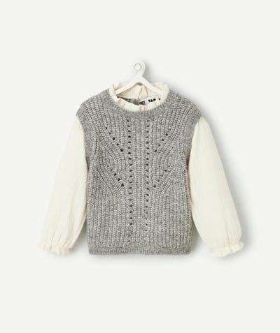 CategoryModel (8821753217166@5845)  - Pull bébé fille gris avec manches bouffantes blanches