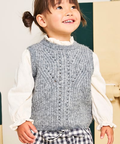 CategoryModel (8824928960654@285)  - Pull bébé fille gris avec manches bouffantes blanches