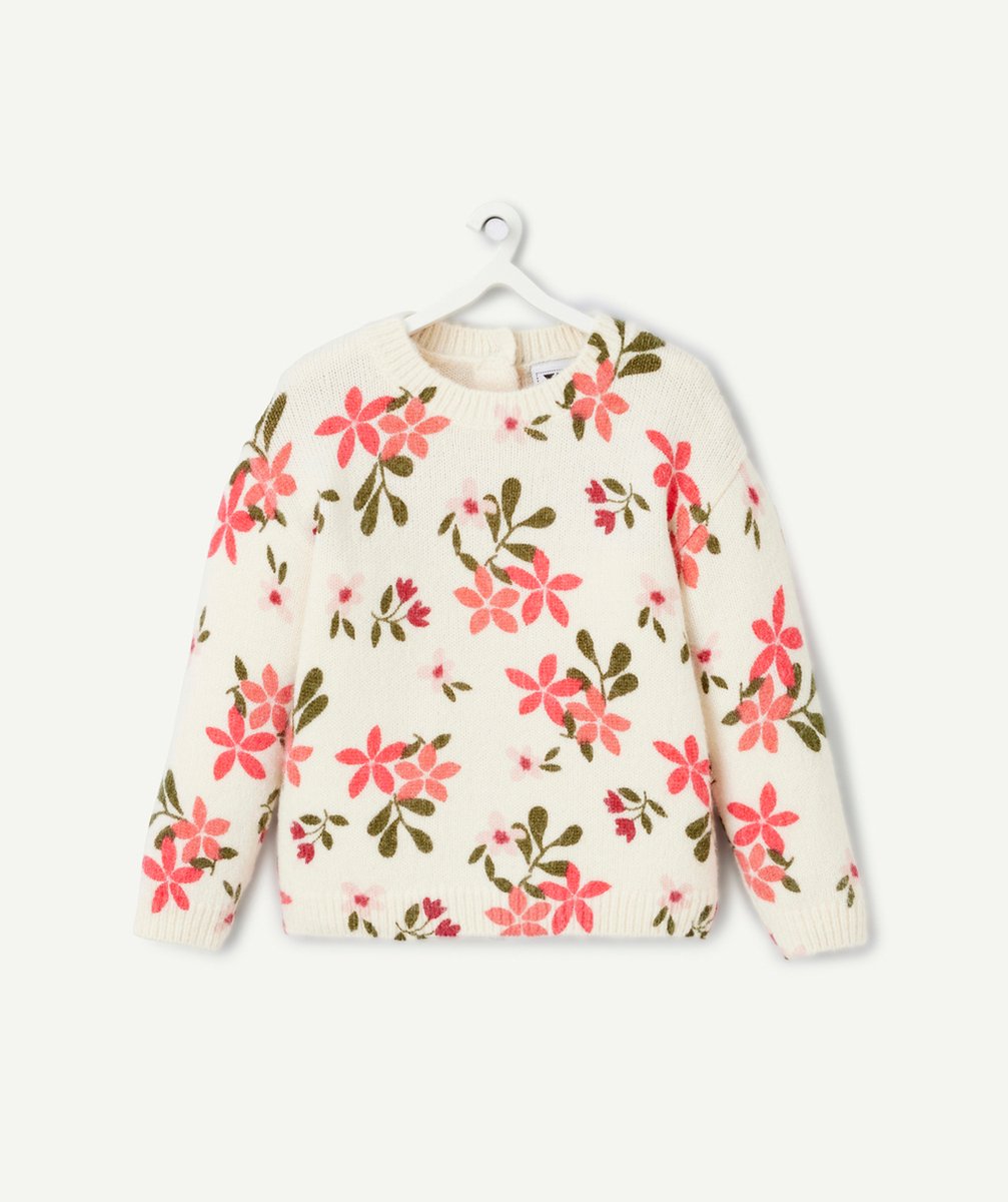   - pull manches longues bébé fille écru imprimé à fleurs