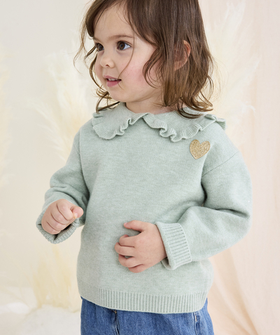 CategoryModel (8821752627342@3704)  - pull manches longues bébé fille en fibres recyclées vert pastel avec col volants