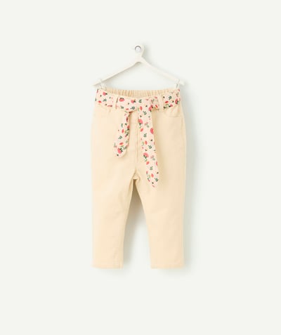 CategoryModel (8824928960654@264)  - Pantalon droit bébé fille en velours côtelé écru avec ceinture fleurie