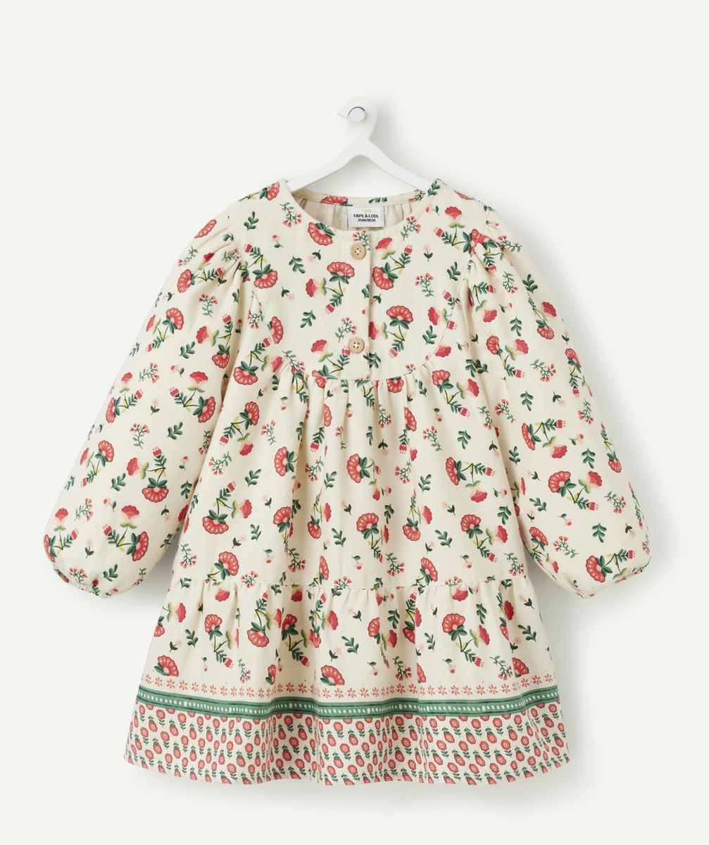   - beige jurk voor babymeisjes met bloemenprint en lange mouwen