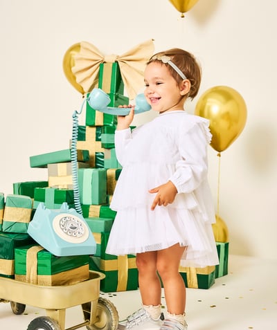 CategoryModel (8827517567118@9)  - Robe créateur 2024 bébé fille à manches longues volantées blanc cassé pailletté