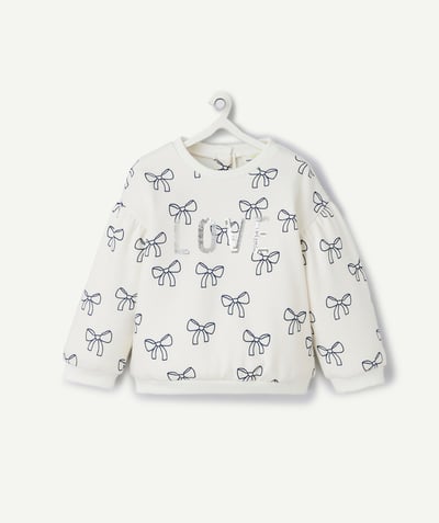 CategoryModel (8824928960654@285)  - Sweat bébé fille blanc motifs nœuds avec écriture pailletée