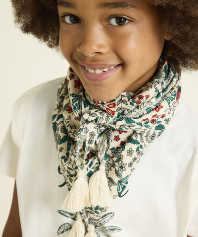 CategoryModel (8824929026190@714)  - foulard fille en coton imprimé fleuri rouge et vert avec pompoms