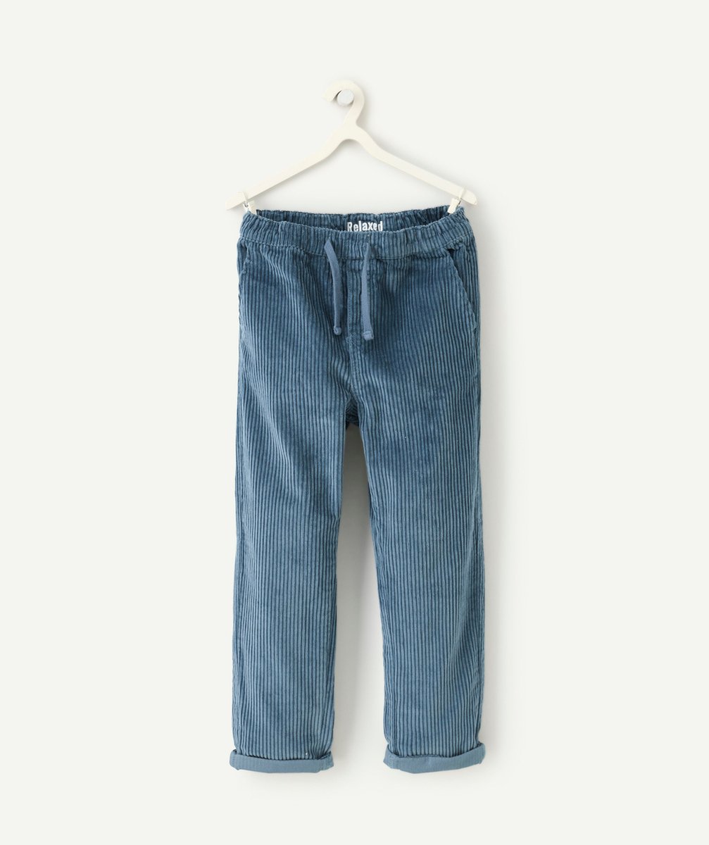   - Pantalon garçon en fibres recyclées en velours côtelé bleu 